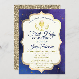 Gold Glitter,Stars,Chalice First Holy Communion Invitation