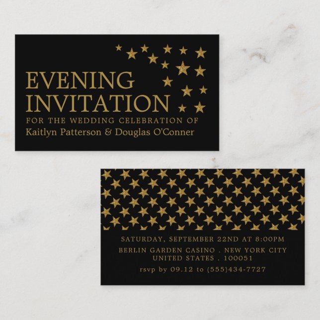 Gold Glitter Stars, Evening Event Ticket Invite (Front/Back)