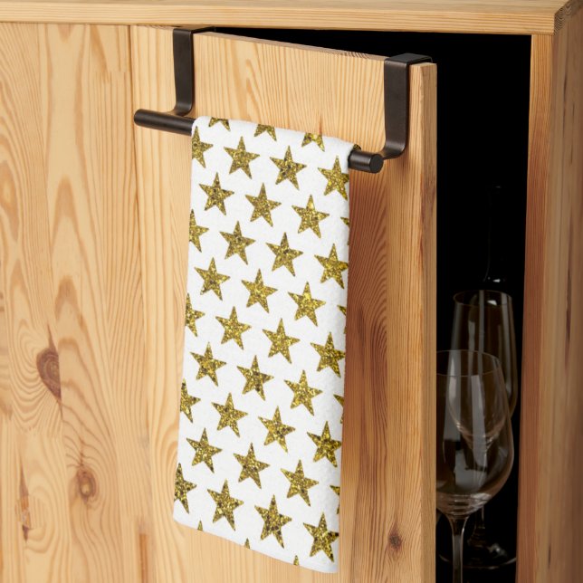 Gold glitter stars  kitchen towel (Thirds Fold)