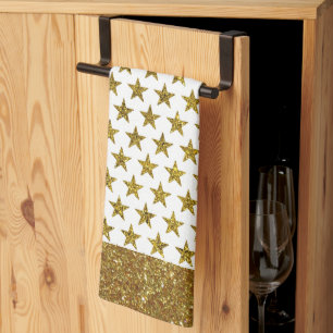 Gold glitter stars  kitchen towel
