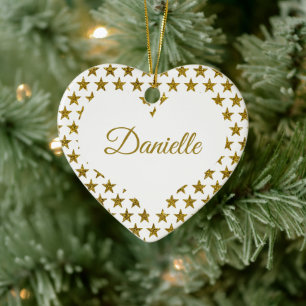 Gold glitter stars personalized ceramic ornament