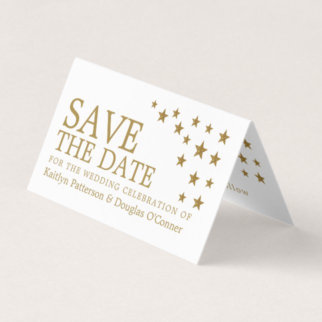 Gold Glitter Stars Photo Save The Date Card (Front)
