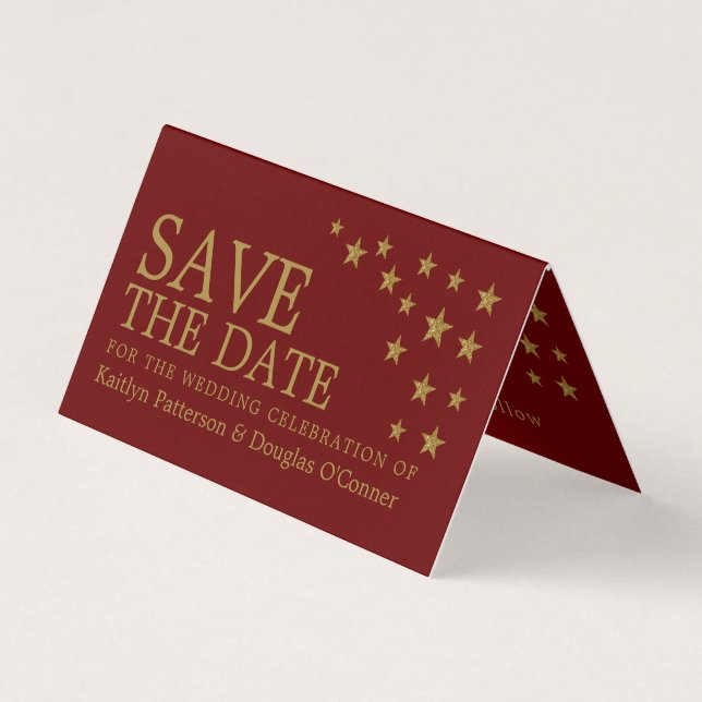 Gold Glitter Stars Photo Save The Date Card (Front)