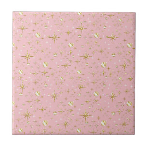 Gold glitter stars, pink and gold tile