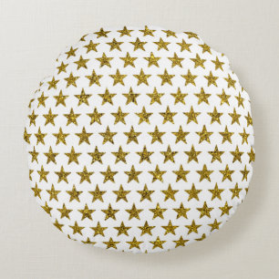 Gold glitter stars round pillow