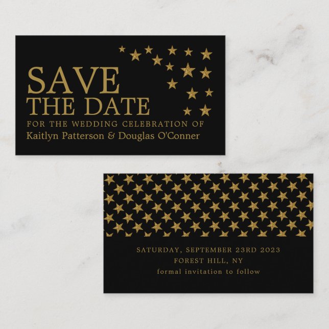 Gold Glitter Stars, Save The Date Card (Front/Back)