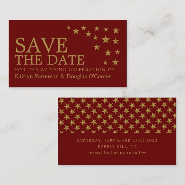 Gold Glitter Stars, Save The Date Card (Front/Back)