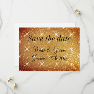Gold glitter stars Save the date wedding cards