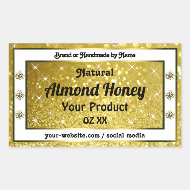 Gold Glitter Stars Sparkle Diamonds Product Labels (Front)