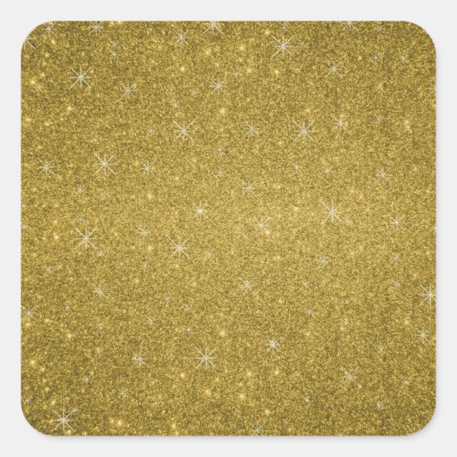 Gold glitter stars square sticker (Front)