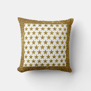 Gold glitter stars throw pillow