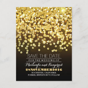 Gold glitter string of lights glitz save the date announcement postcard