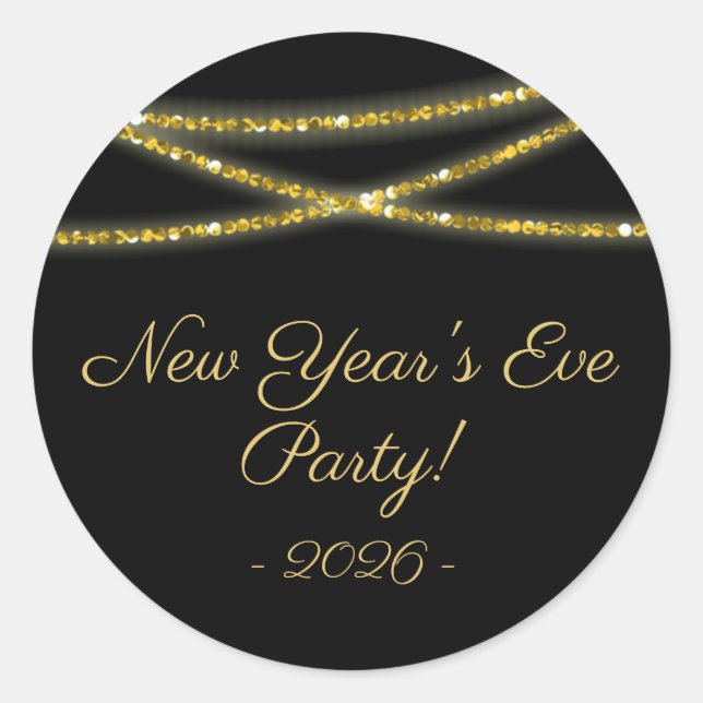 Gold Glitter Strings | New Year's Eve Party Classic Round Sticker (Front)