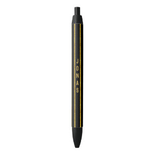 Gold Glitter Stripes Black Ink Pen