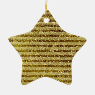Gold Glitter Stripes Ceramic Ornament