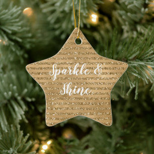 Gold Glitter Stripes Ceramic Ornament