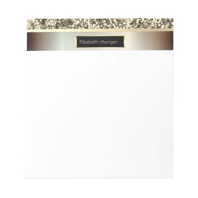 Gold Glitter Stripes, Frame - Personalized Notepad (Front)