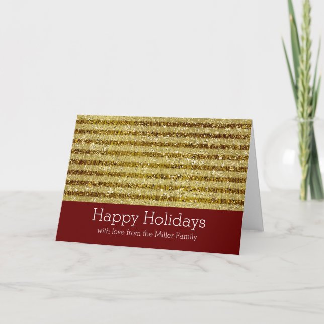 Gold Glitter Stripes Holiday Card (Front)