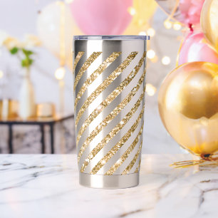 Gold Glitter Stripes Insulated Tumbler