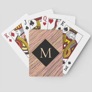 Gold Glitter Stripes Modern Monogram Playing Cards