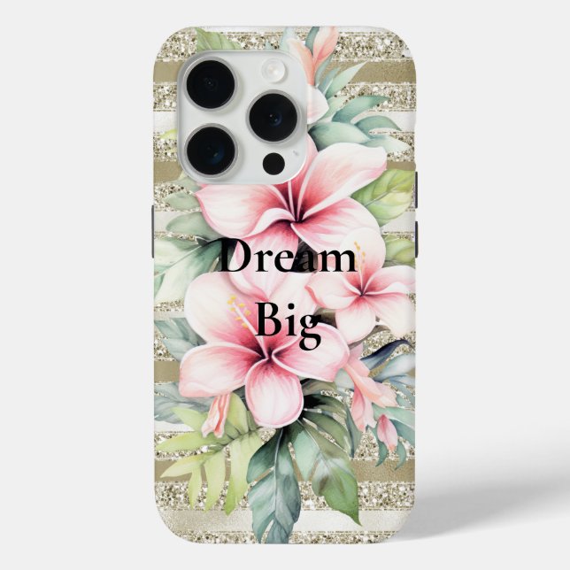 Gold Glitter Stripes Pink Hibiscus Flowers Case-Mate iPhone Case (Back)