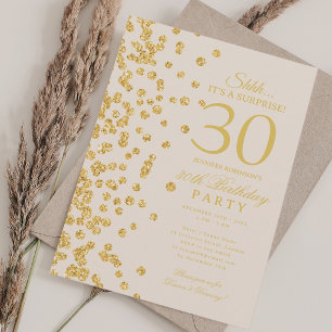 Gold Glitter Surprise 30th Birthday Champagne Invitation