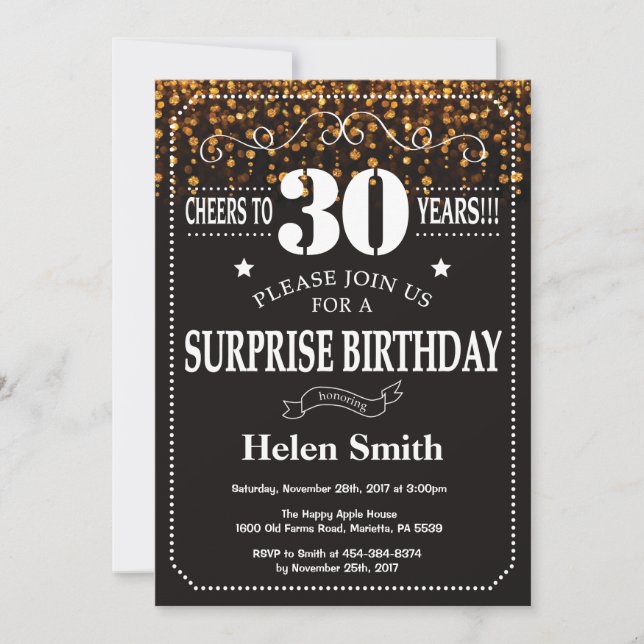 Gold Glitter Surprise 30th Birthday Invitation (Front)