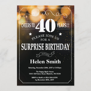 Gold Glitter Surprise 40th Birthday Invitation