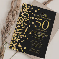  Gold Glitter Surprise 50th Birthday Black