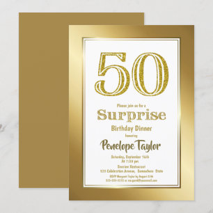 Gold Glitter Surprise 50th Birthday Dinner Party Invitation
