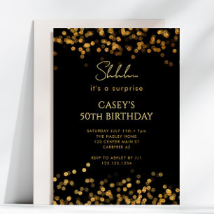 Gold Glitter Surprise 50th Birthday Invitation