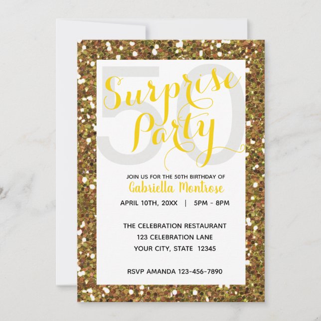 Gold Glitter Surprise 50th Birthday Invitation (Front)