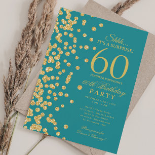 Gold Glitter Surprise 60th Birthday Turquoise  Invitation