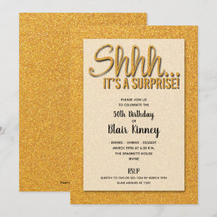 Gold Glitter SURPRISE Birthday Invitations