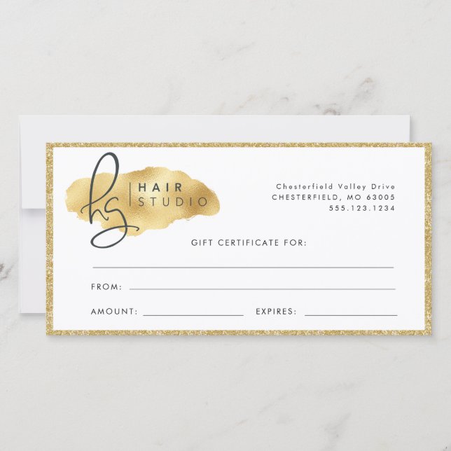 Gold Glitter Swash Bougie Boutique Salon Gift Cert (Front)