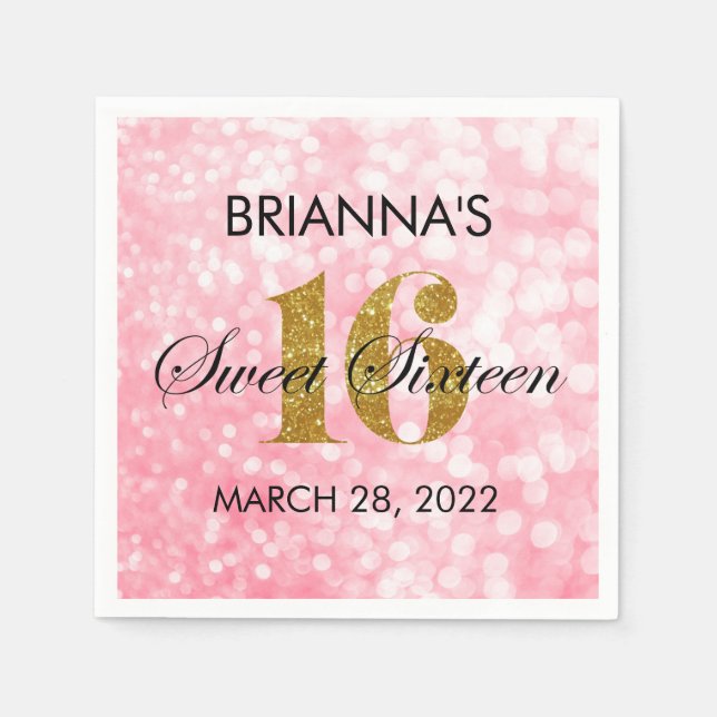 Gold Glitter  Sweet 16 Personalized Napkin (Front)