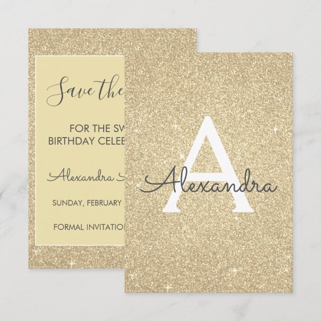 Gold Glitter Sweet 16 Save the Date Invitation (Front/Back)