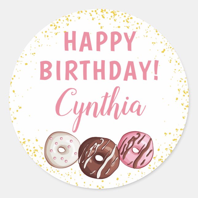 Gold Glitter Sweet Doughnuts Birthday Party  Classic Round Sticker (Front)