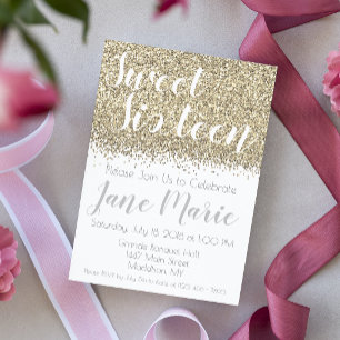 Gold Glitter Sweet Sixteen Birthday Invitation