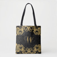 Gold Glitter Swirls Frame On Black Damasks