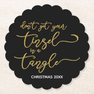 Gold Glitter Tangled Tinsel Paper Coaster