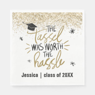 Gold Glitter Tassel Worth the Hassle Graduation Napkin