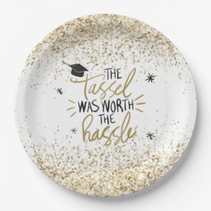 Gold Glitter Tassel Worth the Hassle Graduation Paper Plate