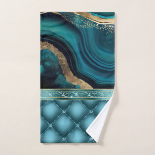 Gold Glitter Teal Agate Marble Diamonds  Bath Towel Set