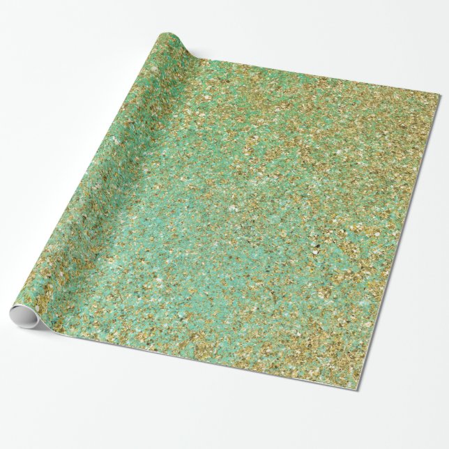 Gold Glitter Teal Aqua Girly Glam Trendy Party Wrapping Paper (Unrolled)
