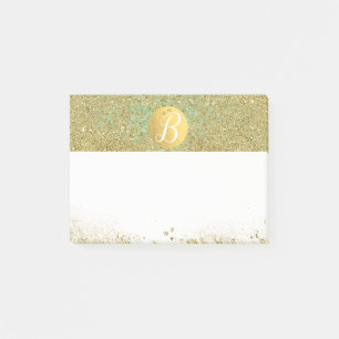 Gold Glitter & Teal Aqua Glam Custom Monogram Post-it Notes