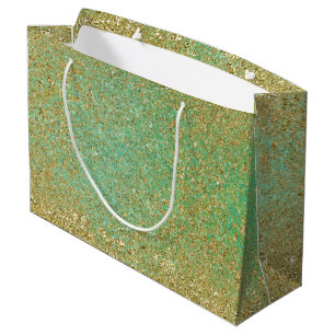 Gold Glitter Teal Aqua Glittery Glam Sparkle Party Large Gift Bag