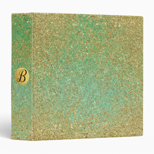 Gold Glitter Teal Aqua Green Girly Glam Trendy Binder