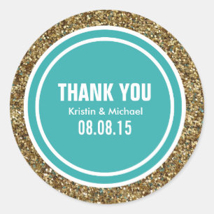Gold Glitter Teal Green Custom Thank You Label