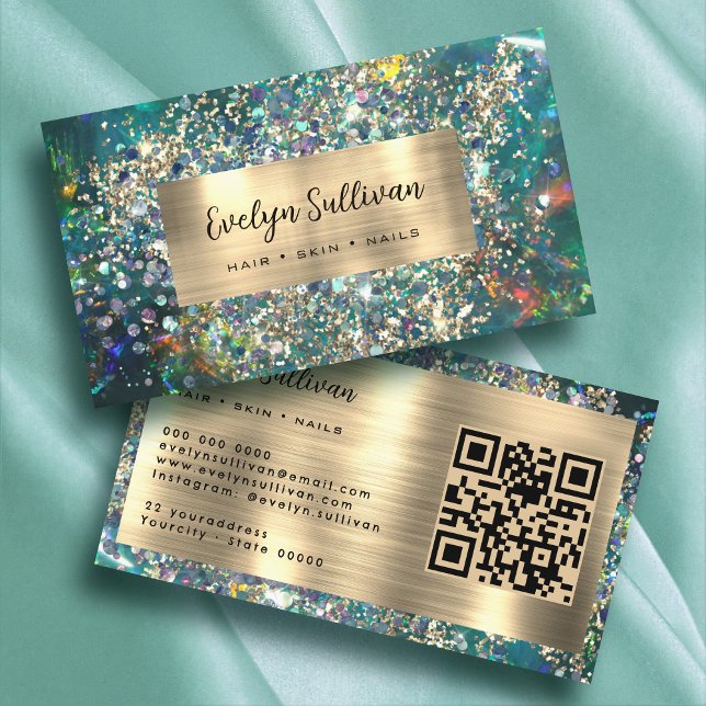 Gold glitter teal opal business card (Creator Uploaded)